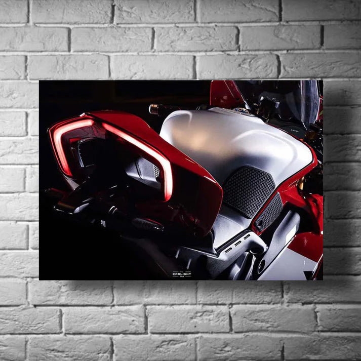 High-quality poster of the red Ducati Panigale V4 superbike, displayed as wall art