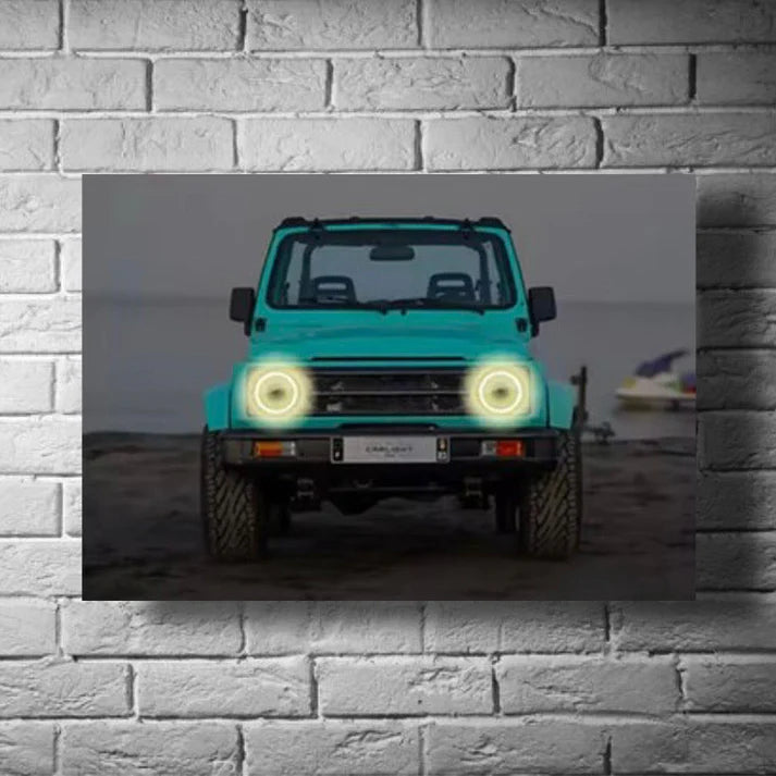 Poster of a classic Suzuki Samurai 4x4, presented as vintage off-road wall art.