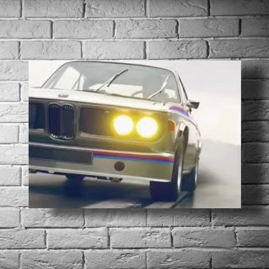 GearXpress poster of a legendary BMW CSL, displayed as premium motorsport wall art