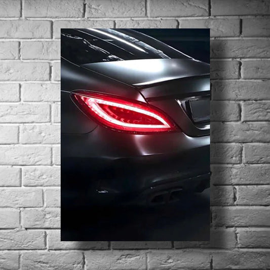GearXpress poster of the elegant Mercedes CLS four-door coupé, displayed as luxury car wall art